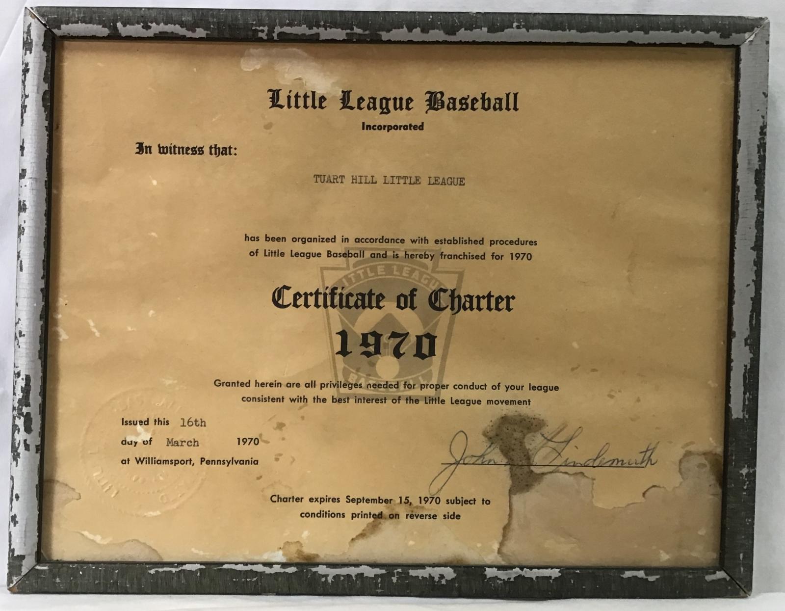 1970 Certificate of Charter - Tuart Hill Little League