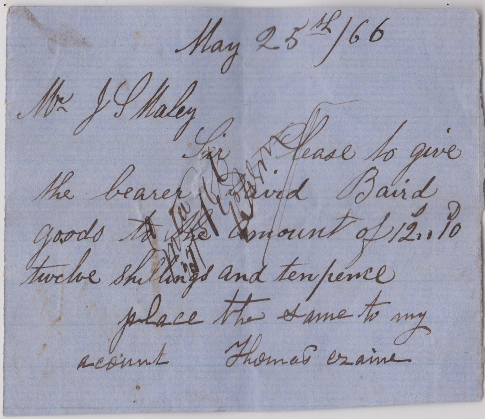 Promissory note from Thomas Craine