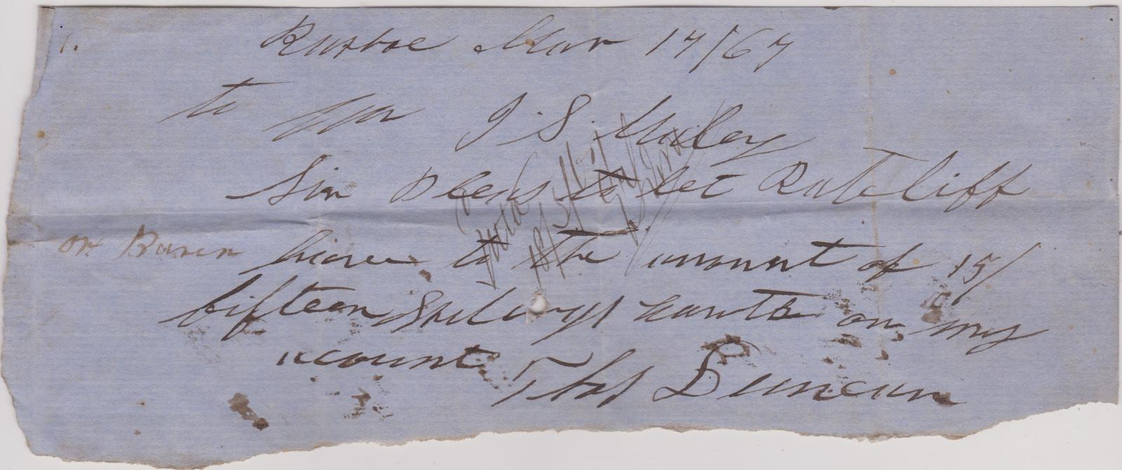 Promissory note from Thomas Duncan