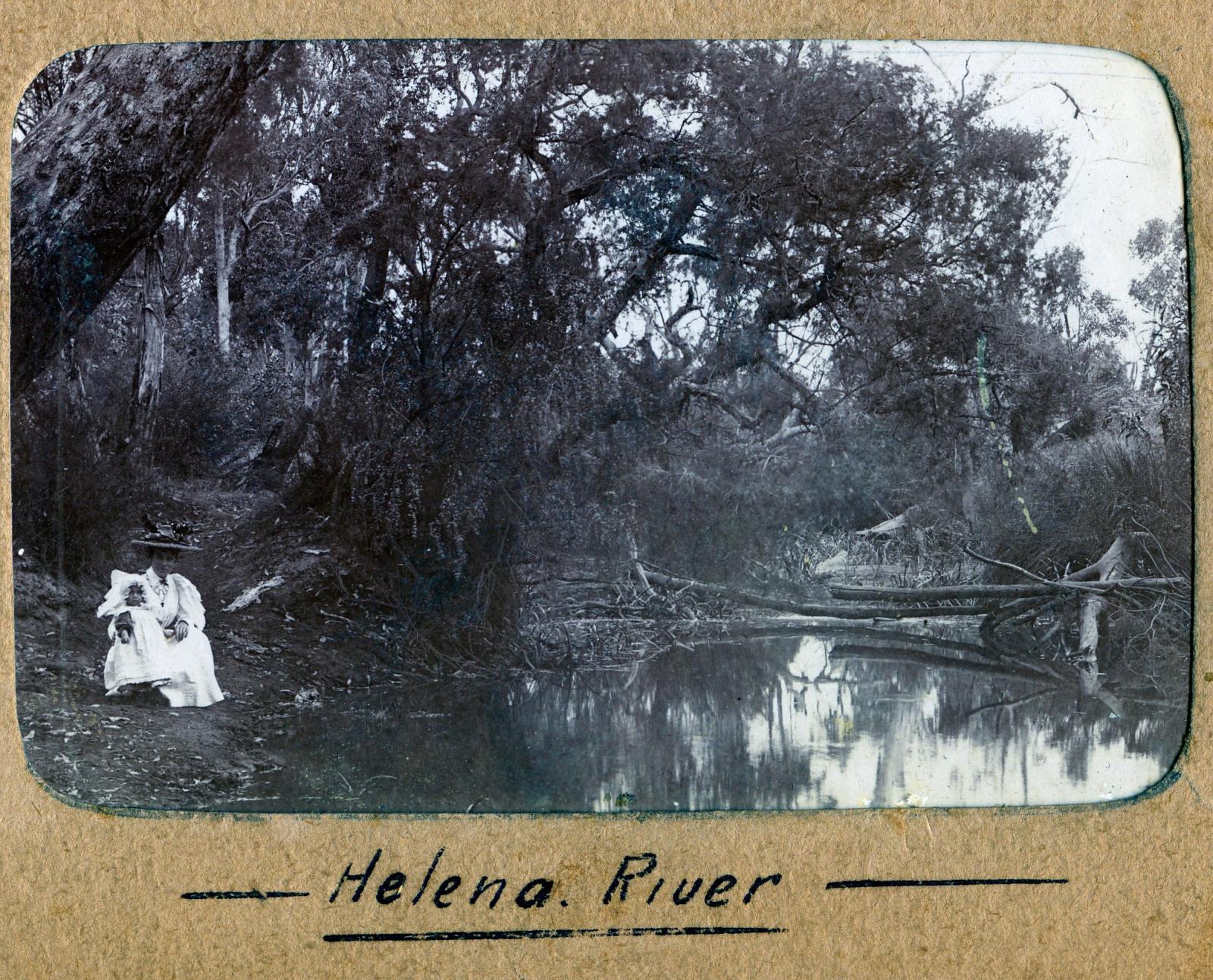 P100-62. The Helena River. Woman and child in the image are Elise and Dorothy Dawson. 