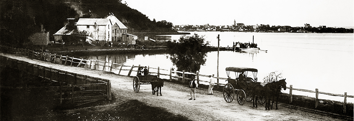 1880s photo showing telegraph / telephone line along Fremantle Rd, now Mts Bay Rd, Swan Brewery and Perth in the background. Image source RWAHS