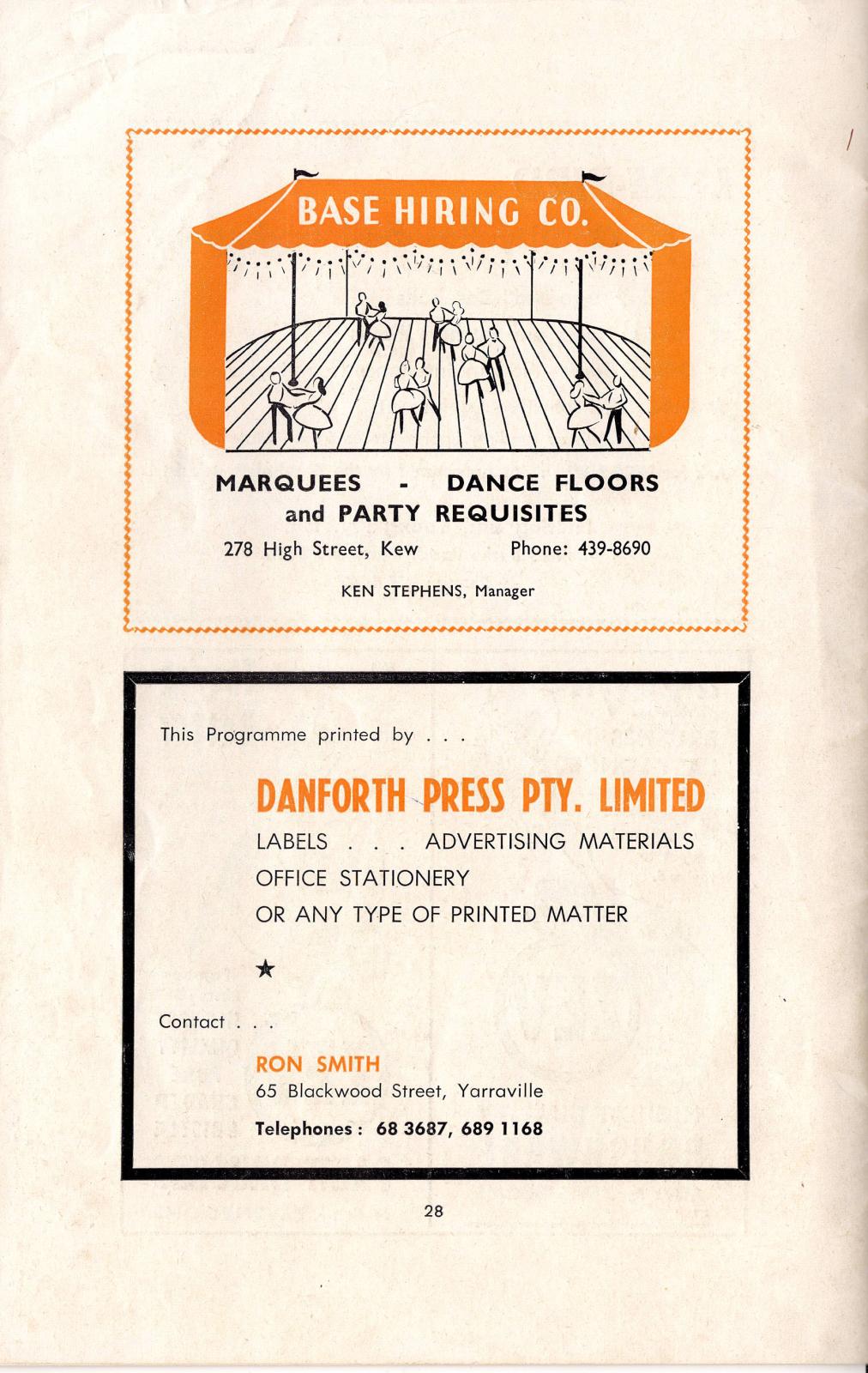 1969 Australian Baseball Championship program (back cover).