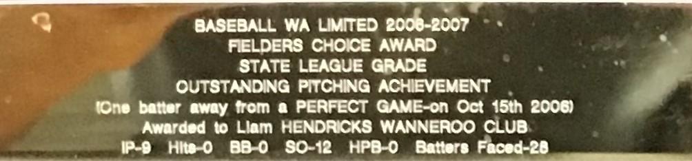 Fielders Choice Award - Outstanding Pitching Achievement - awarded to Liam Hendricks (plate)