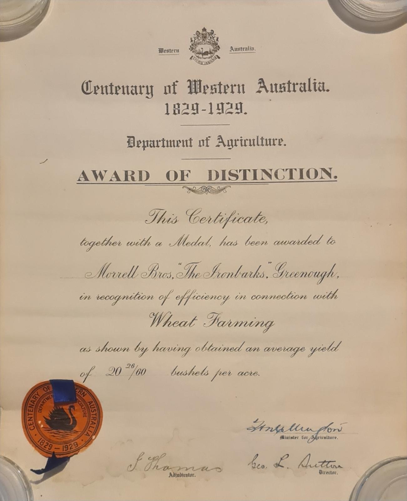 Department of Agriculture Award of Distinction