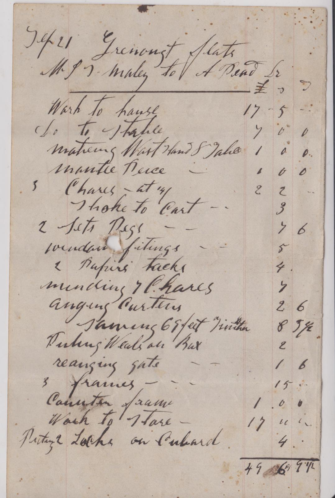 A. Pead's account for work undertaken for J.S. Maley