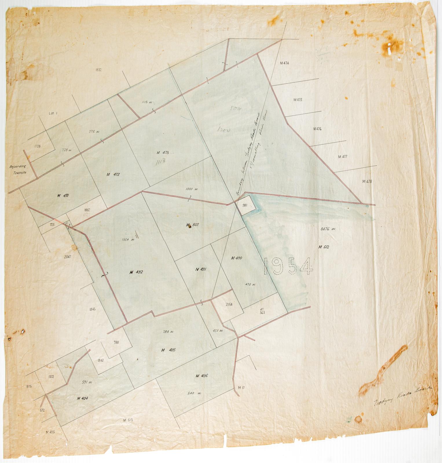 Toodyay Roads Board survey plan, Avon Location 1954