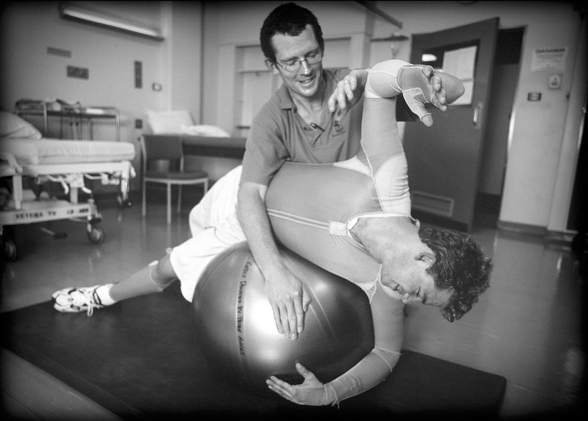 Head Physiotherapist Dale Edgar and Phil Britten in the Bali gym, which lived on by name until 2015.