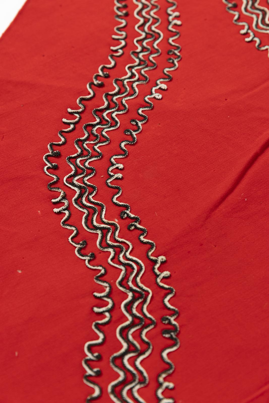 Close up of pattern on red cape