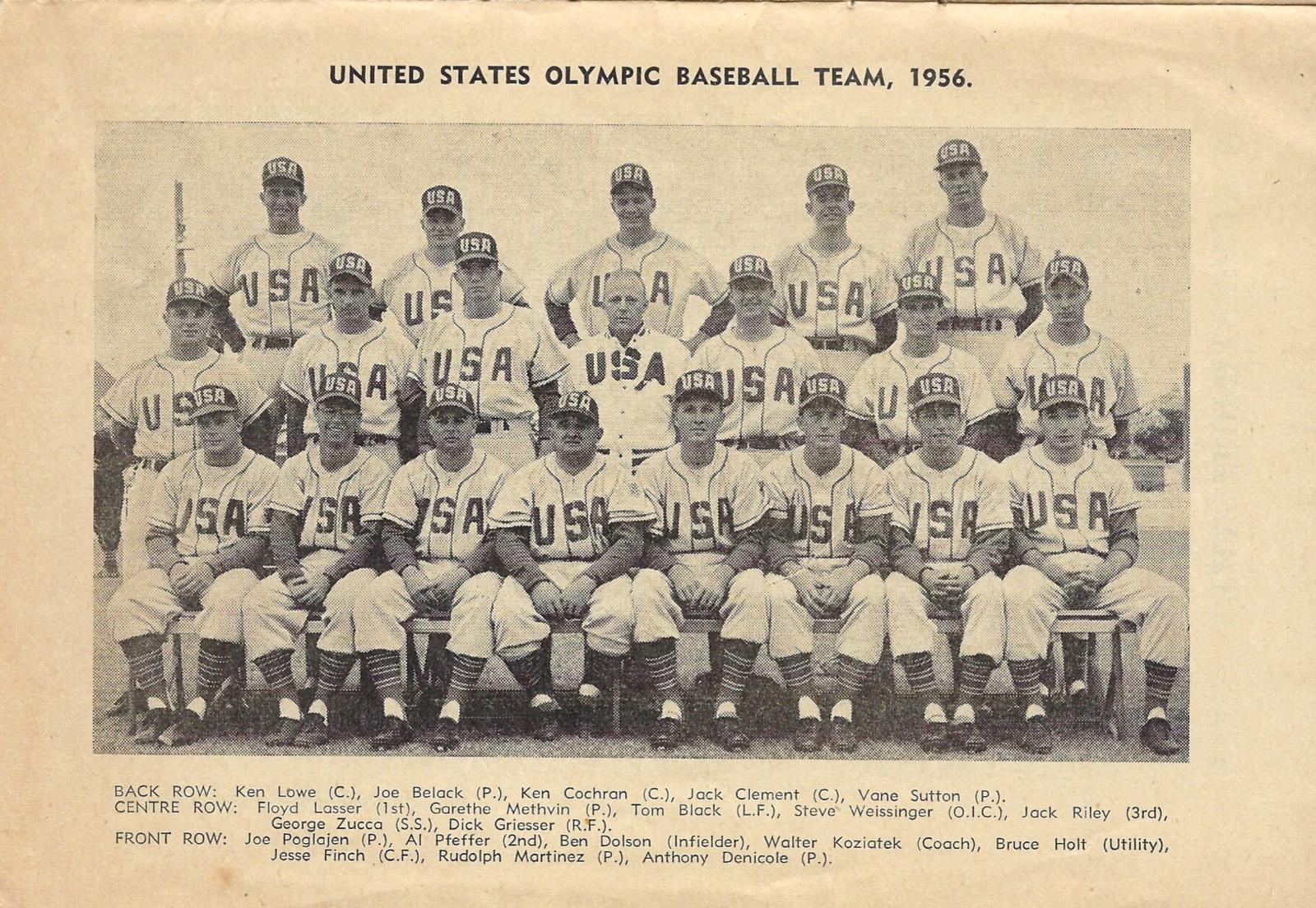 1956 baseball program - USA Olympic team v. Western Australia (pg 13)