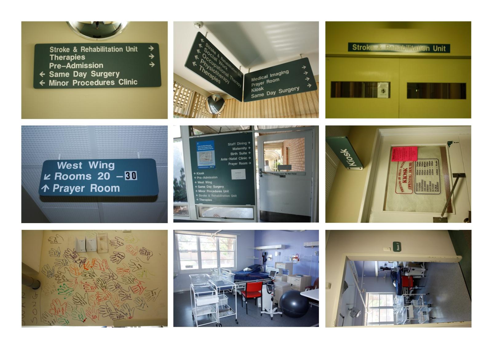 Interior signage and rooms at Swan District Hospital.