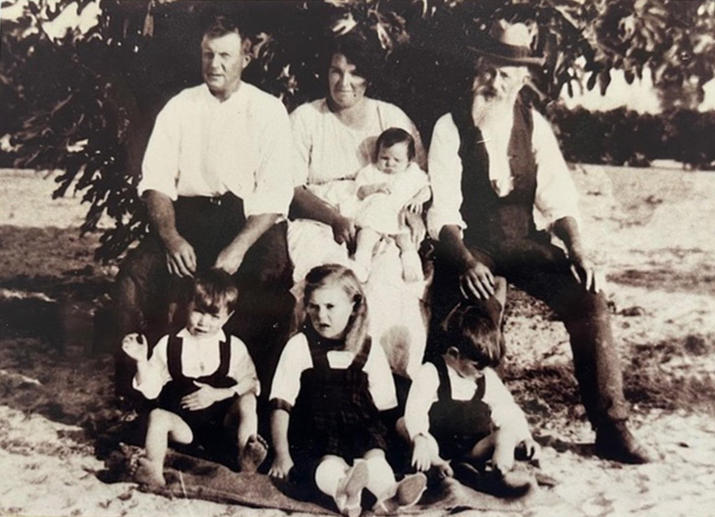 Shepherd family. Top, L-R: Edwin Harry Shepherd, Mary Ann Shepherd, Baby Grace, John Shepherd. Front row, L-R: Edwin Harry Jnr, Nancy and Albert Shepherd.