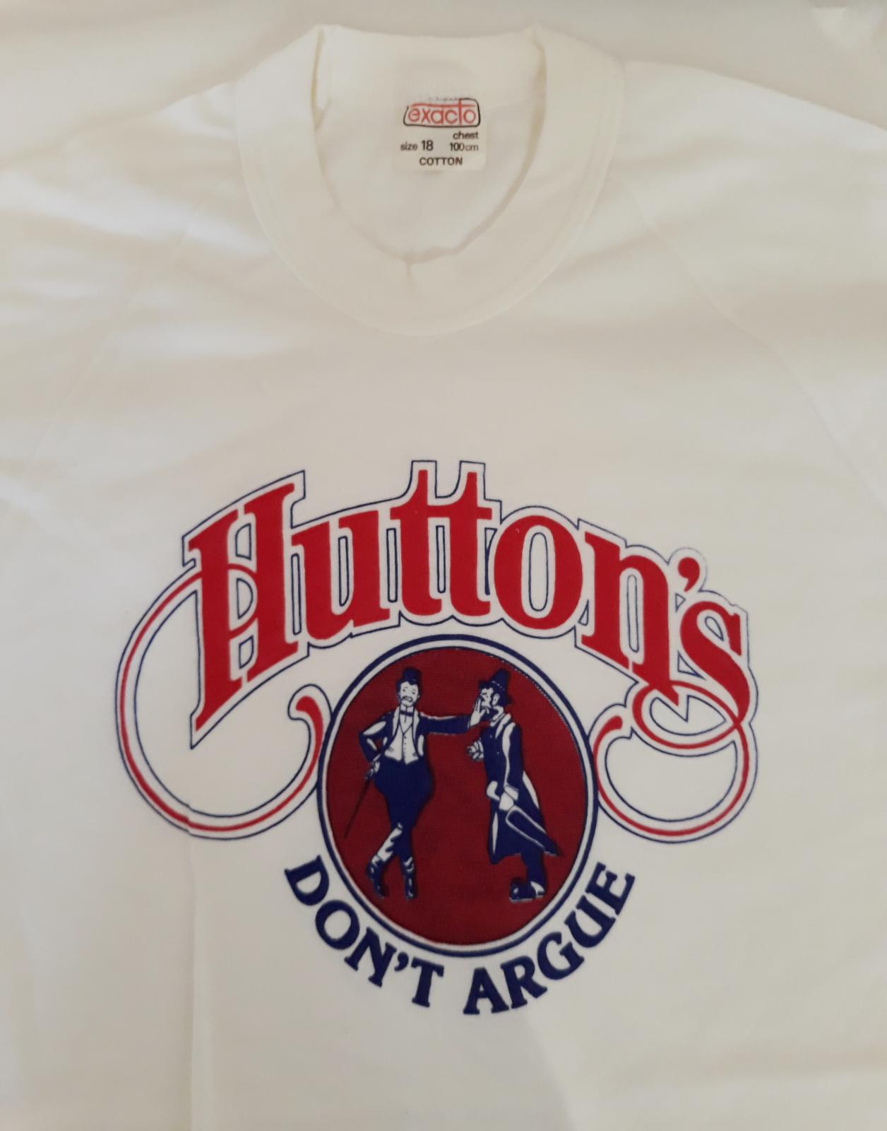 Hutton's promotional tee shirt, front.