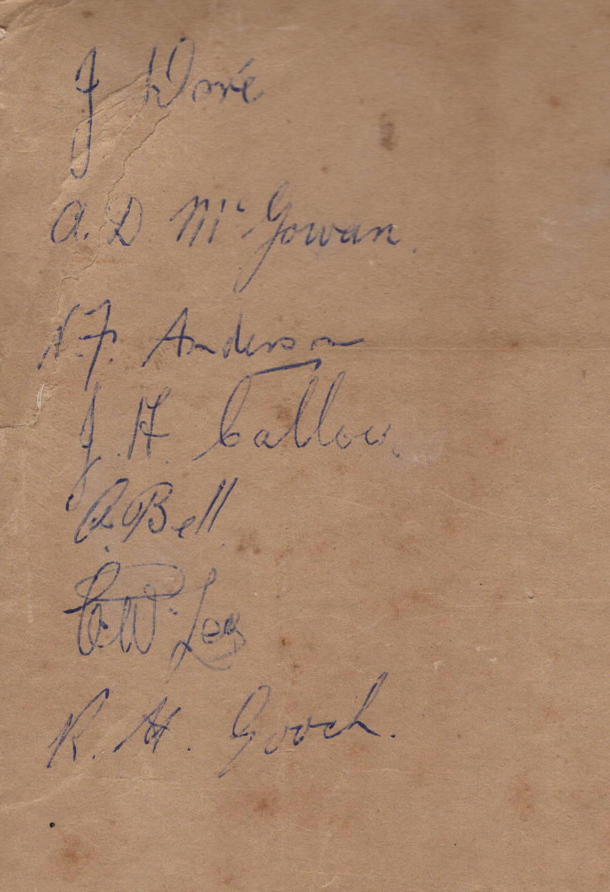 Signatures of 1947 South Perth 'A' Grade Premiers team