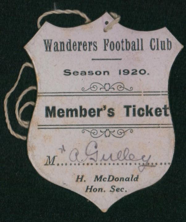 Wanderers Football Club 1920 Season Ticket