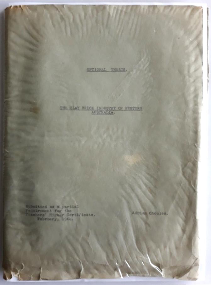 Cover of Choule's thesis on the WA brick industry. 