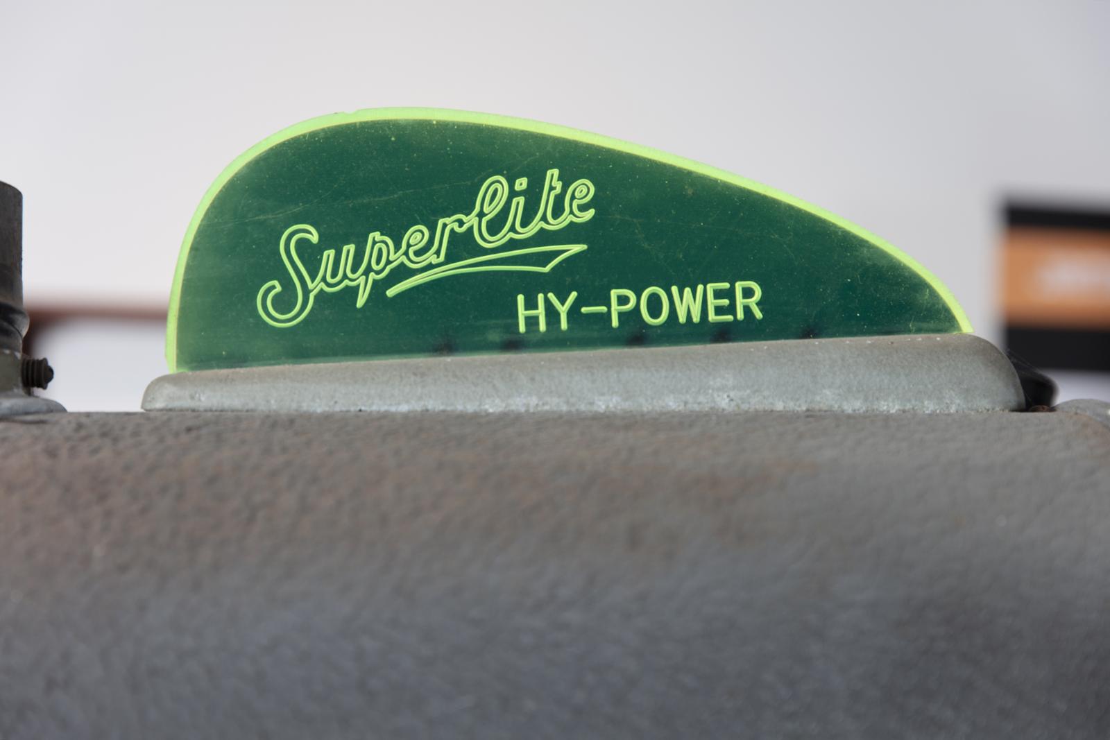 close up of Superlite HY-POWER branding on drive-in projector