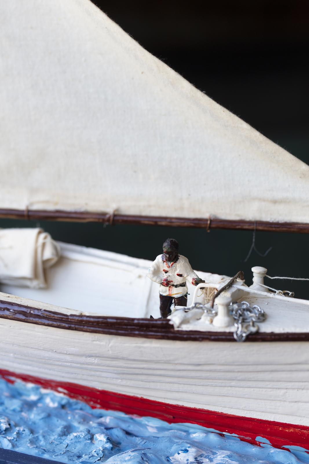 Zoomed in view of front of model boat