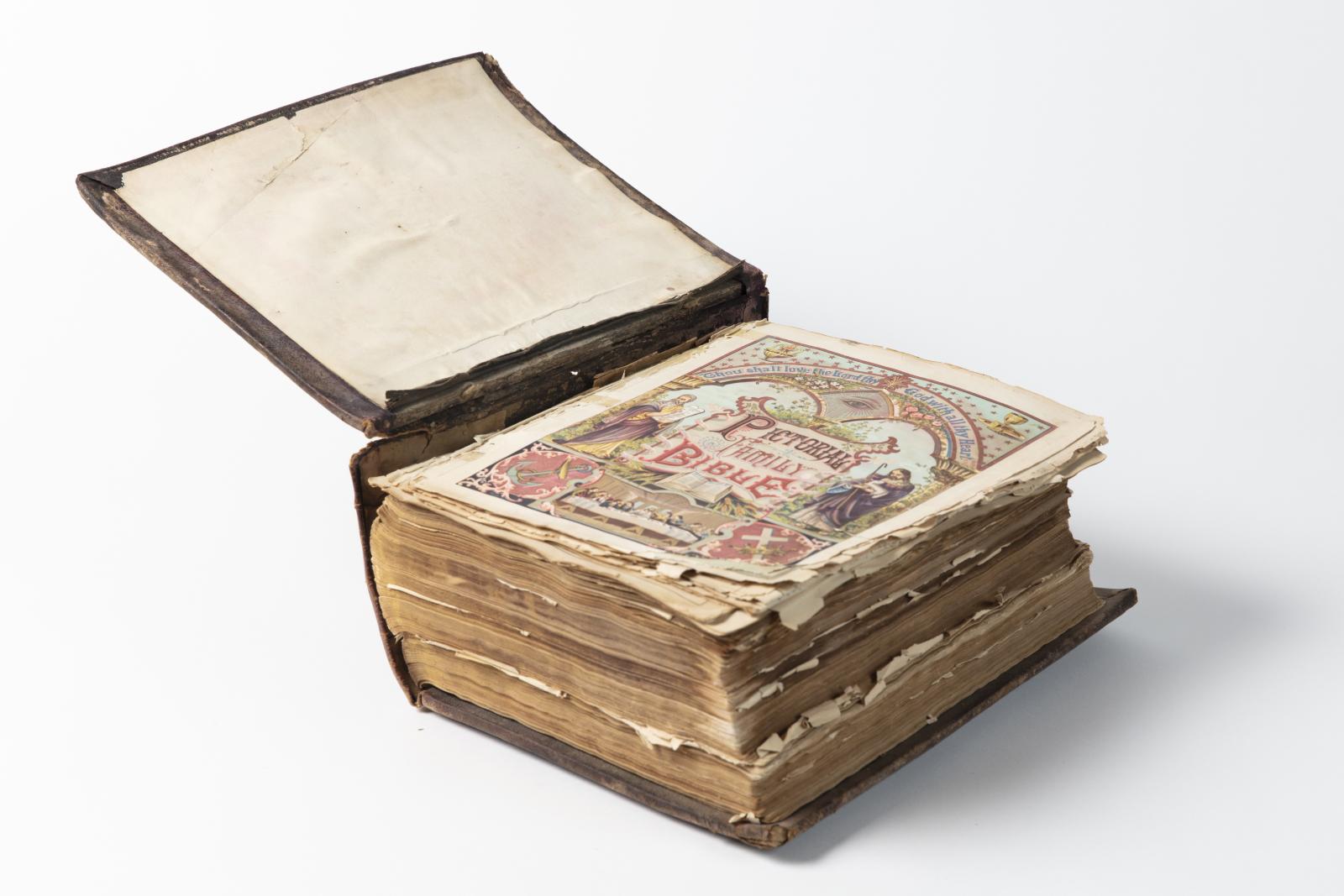 Pictorial Family Bible. View of bottom, right, and front page