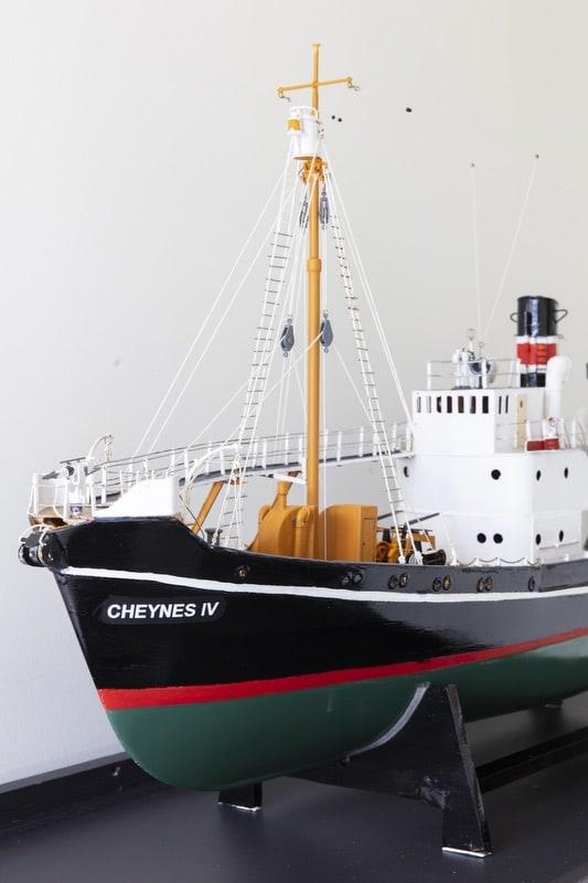 model of whale chaser boat (zoomed out view from front right)