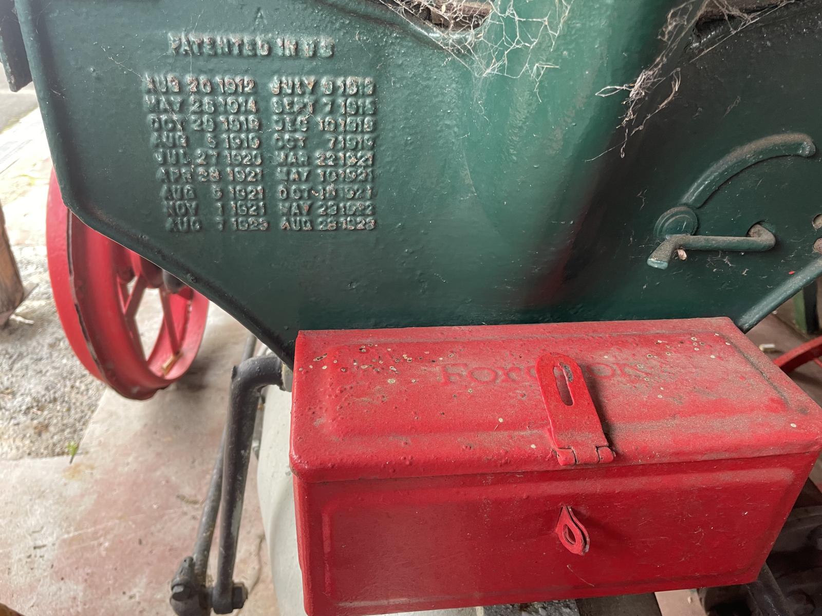 List of 18 relevant patents displayed behind the seat next to the toolbox