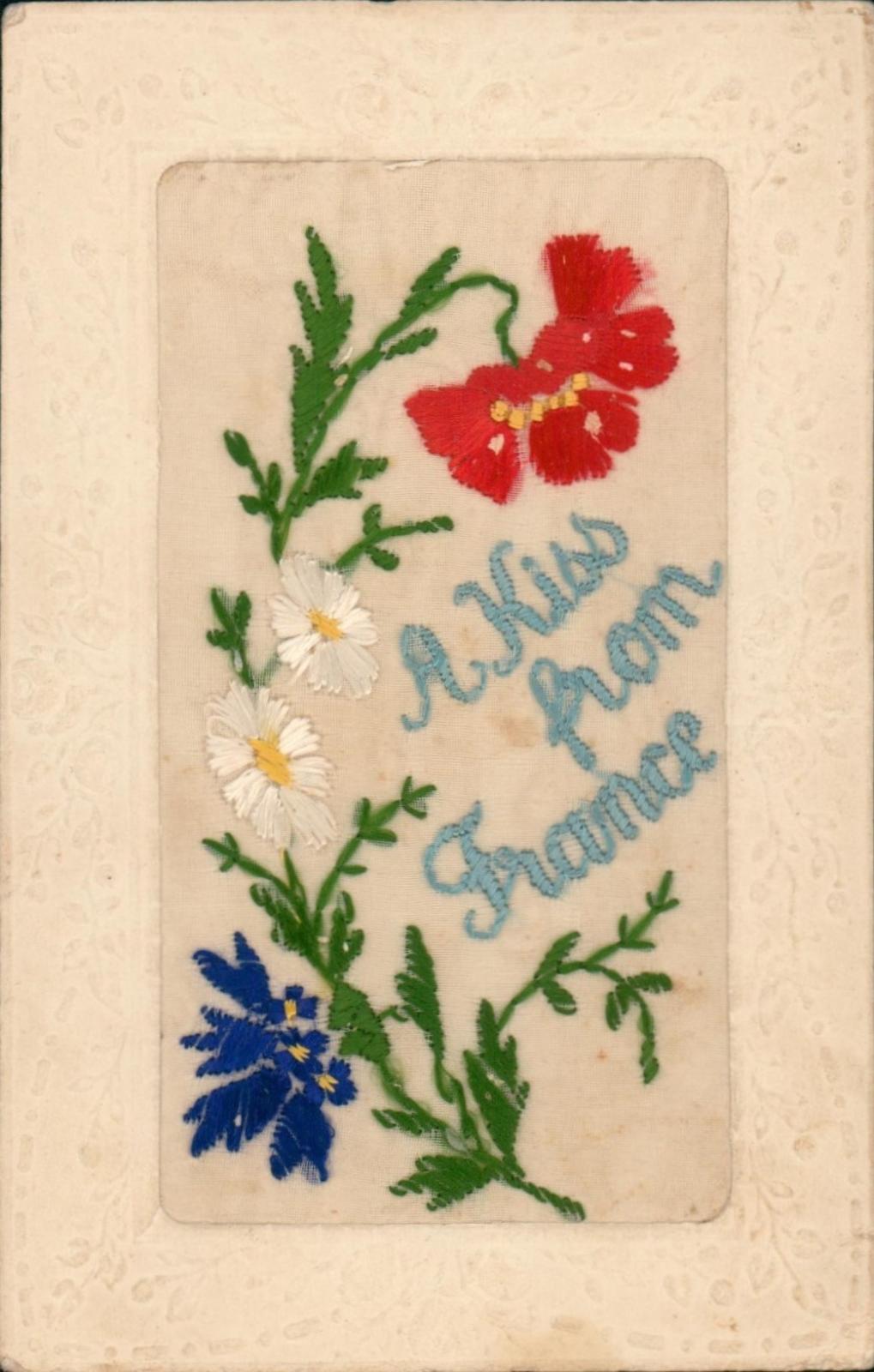 Front of Embroidered Silk Postcard