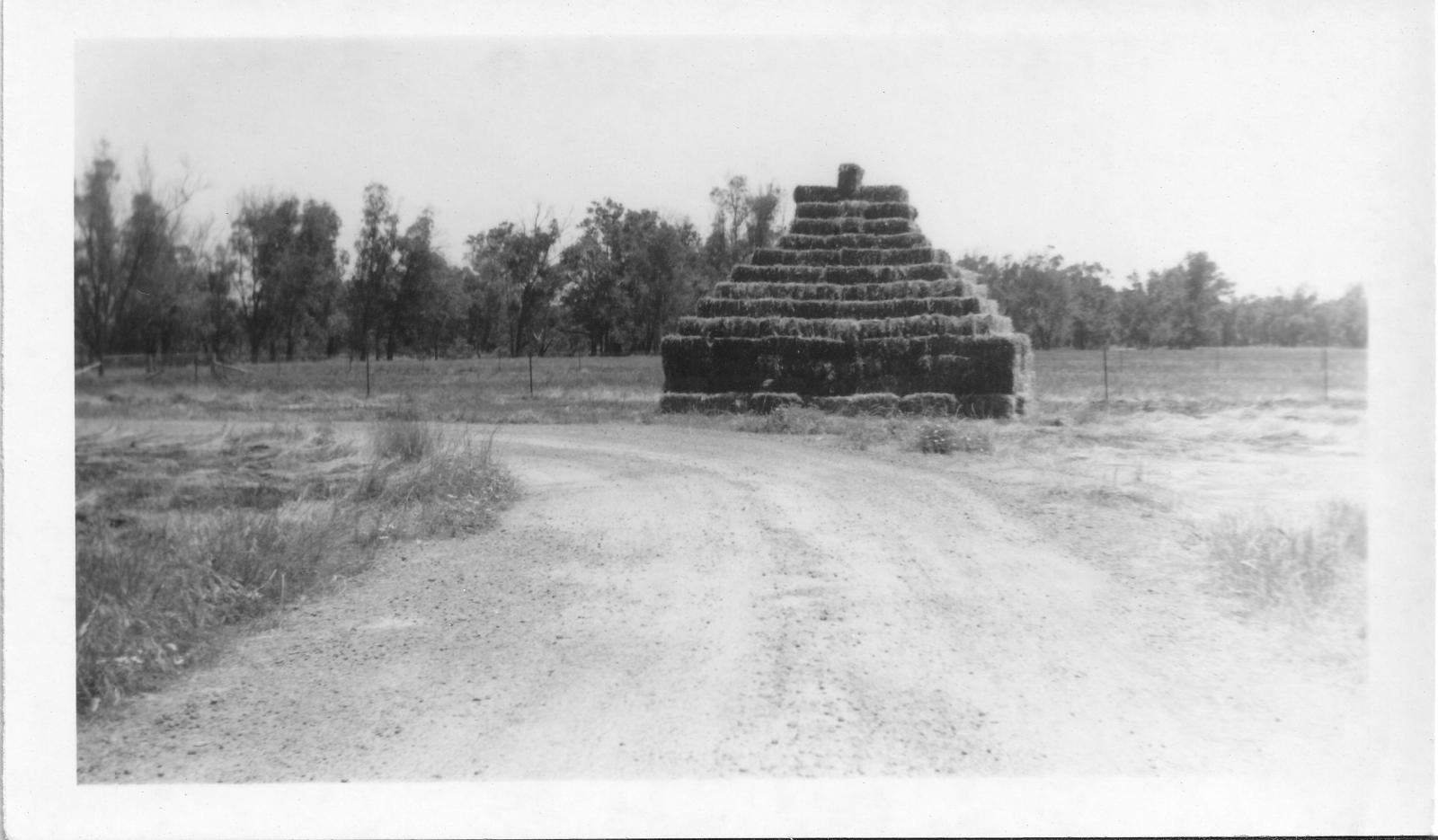 A hay bale hay stack at Lockville farm, Wonnerup. Photo 2350 from BHS Archive