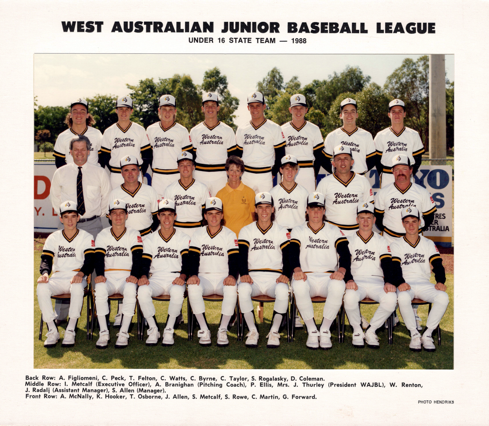 1988 Western Australian State Under-16 Baseball Team