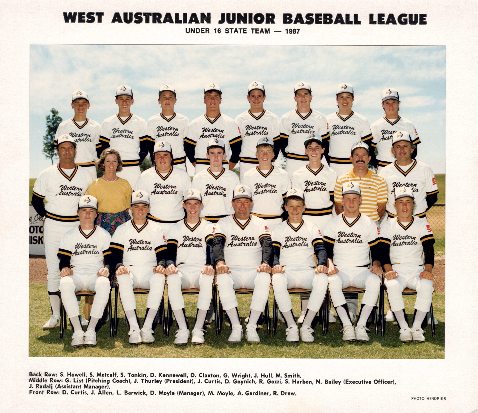 1987 Western Australian State Under-16 Baseball Team