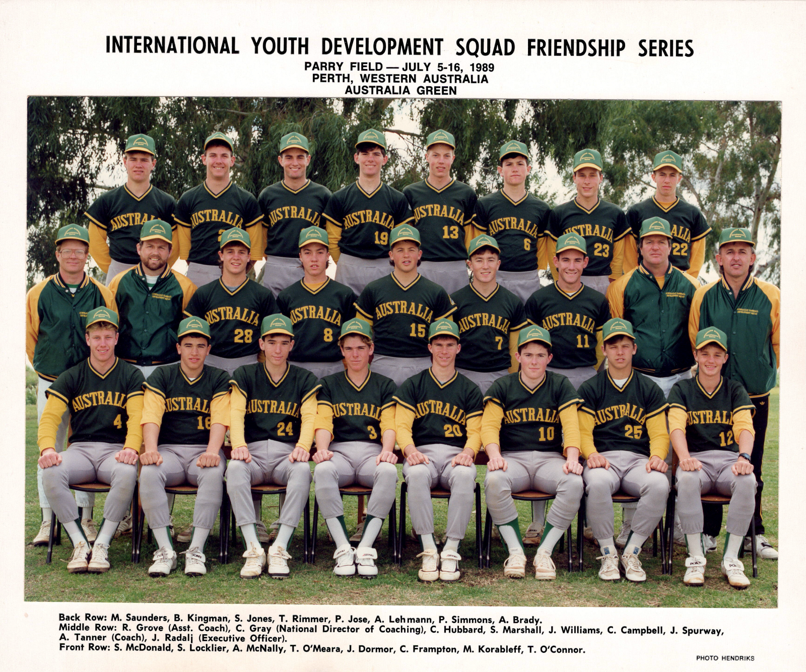 1989 Australian Baseball Development Squad — Australia Green team