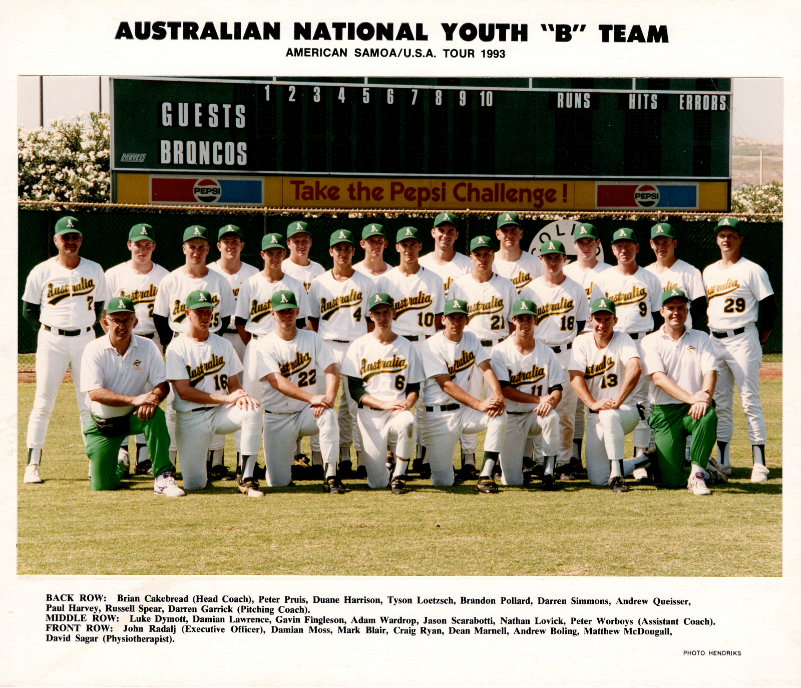 1993 Australian National Youth 'B' Baseball Team