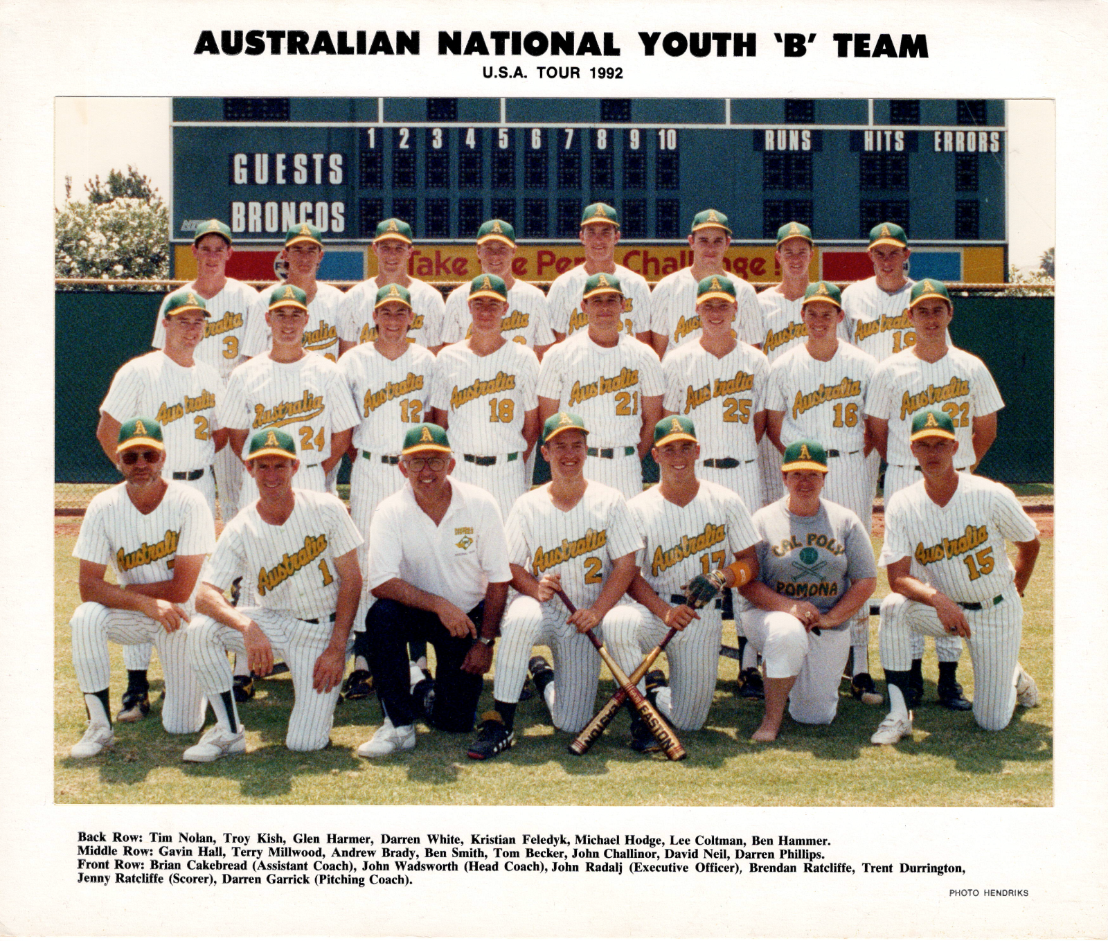 1992 Australian National Youth 'B' Baseball Team