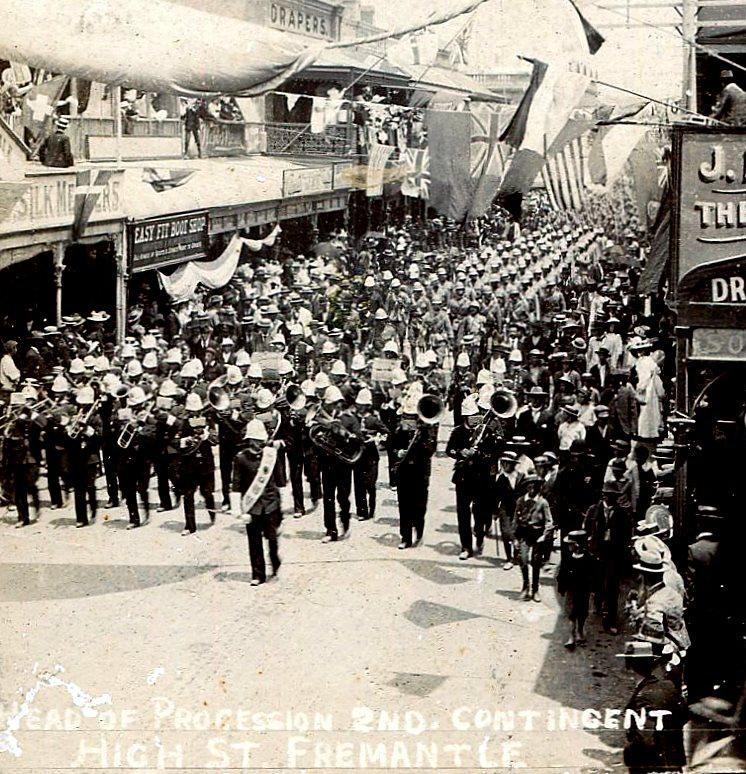 Drum Major leading parade up High Street, fremantle