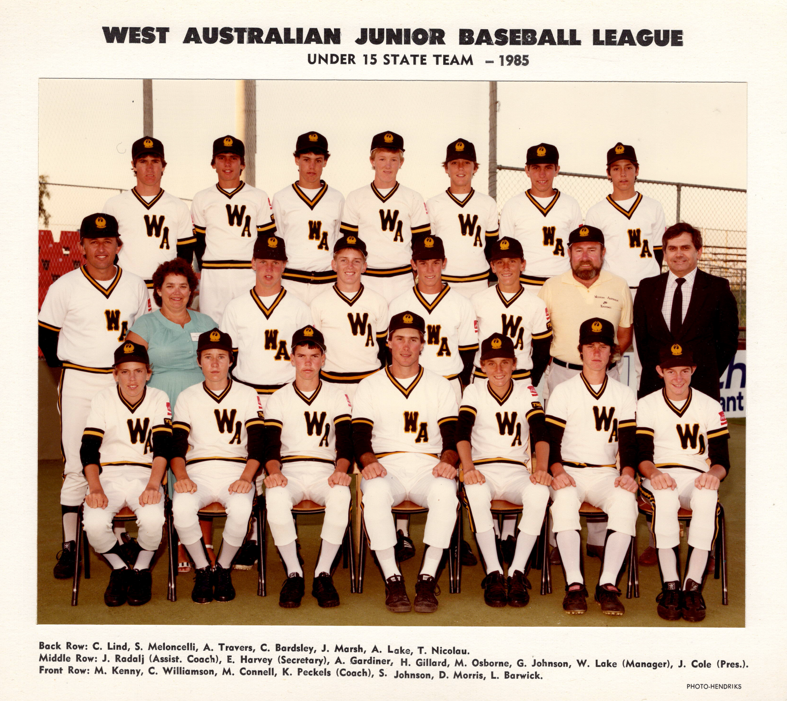 1985 Western Australian State Under-15 Baseball Team