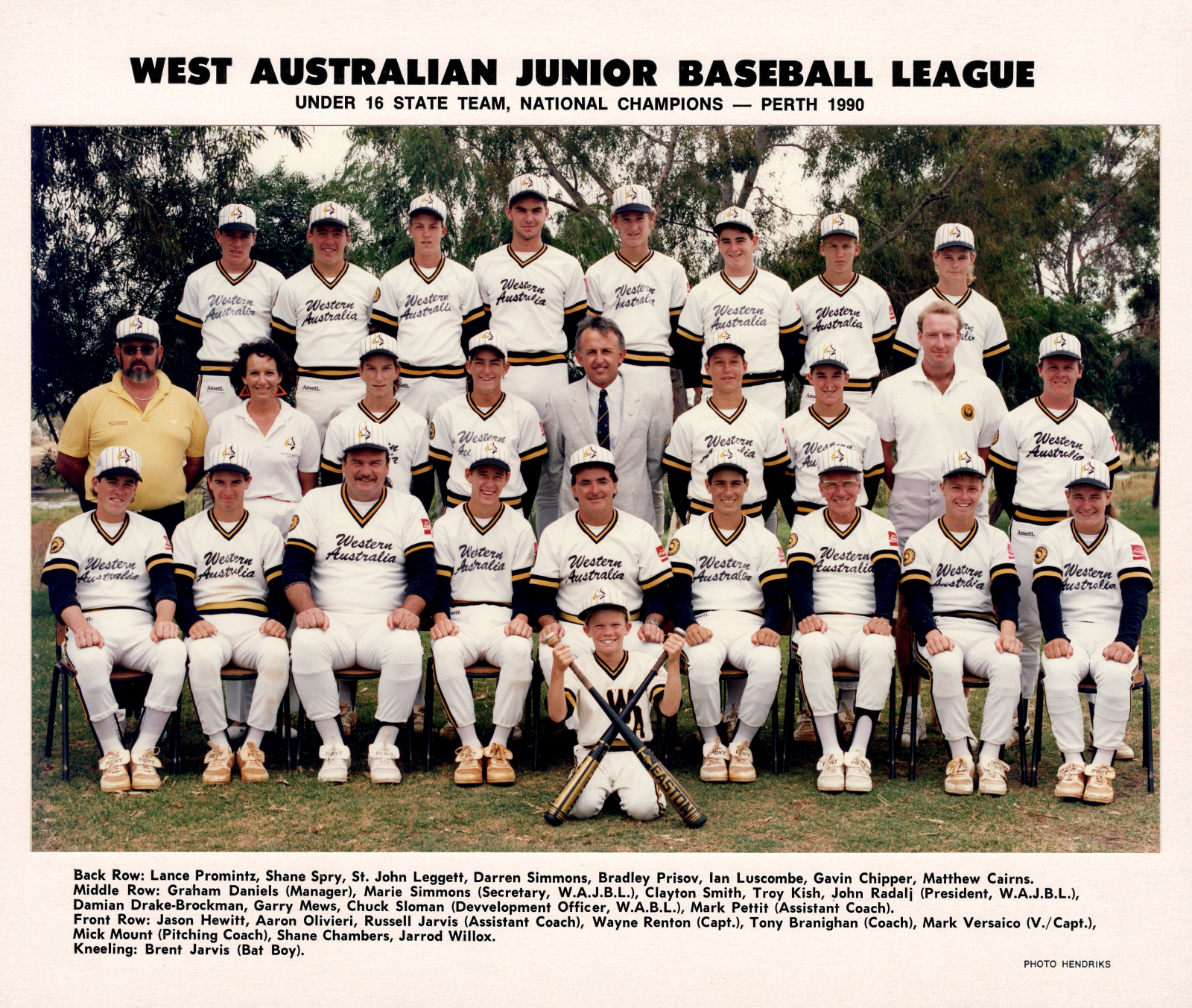 1990 Western Australian State Under-16 Baseball Team — National Champions