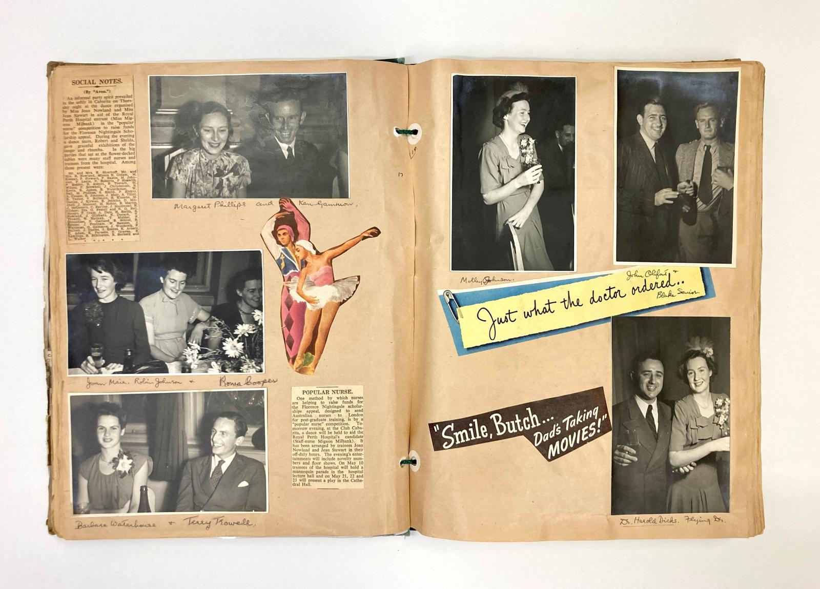 Page from scrapbook made by Nurse Molley Johnson 1945