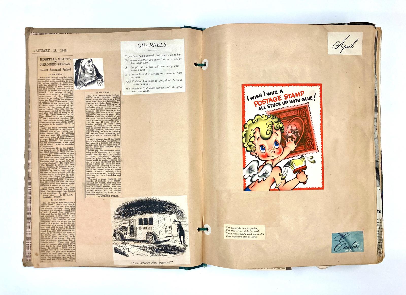 Page from scrapbook made by Nurse Molley Johnson 1945