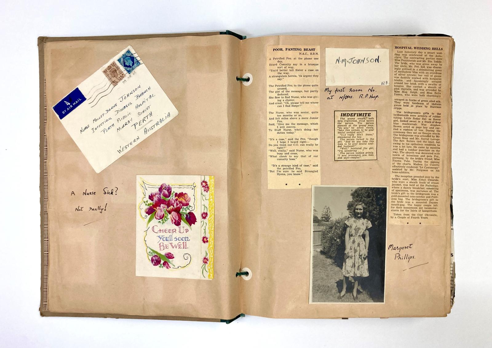 Page from scrapbook made by Nurse Molley Johnson 1945