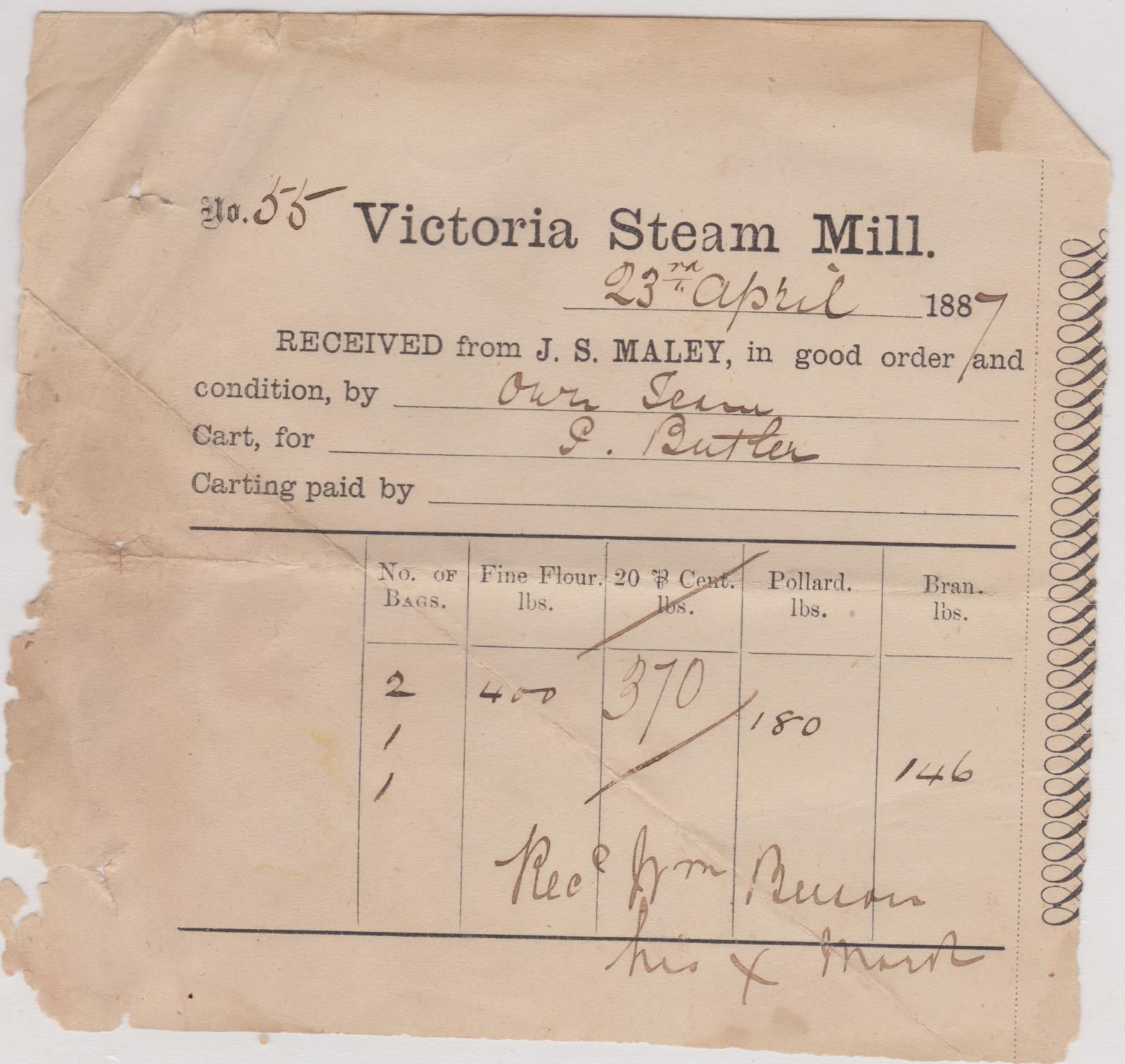 Victoria Steam Mill cart note no.55