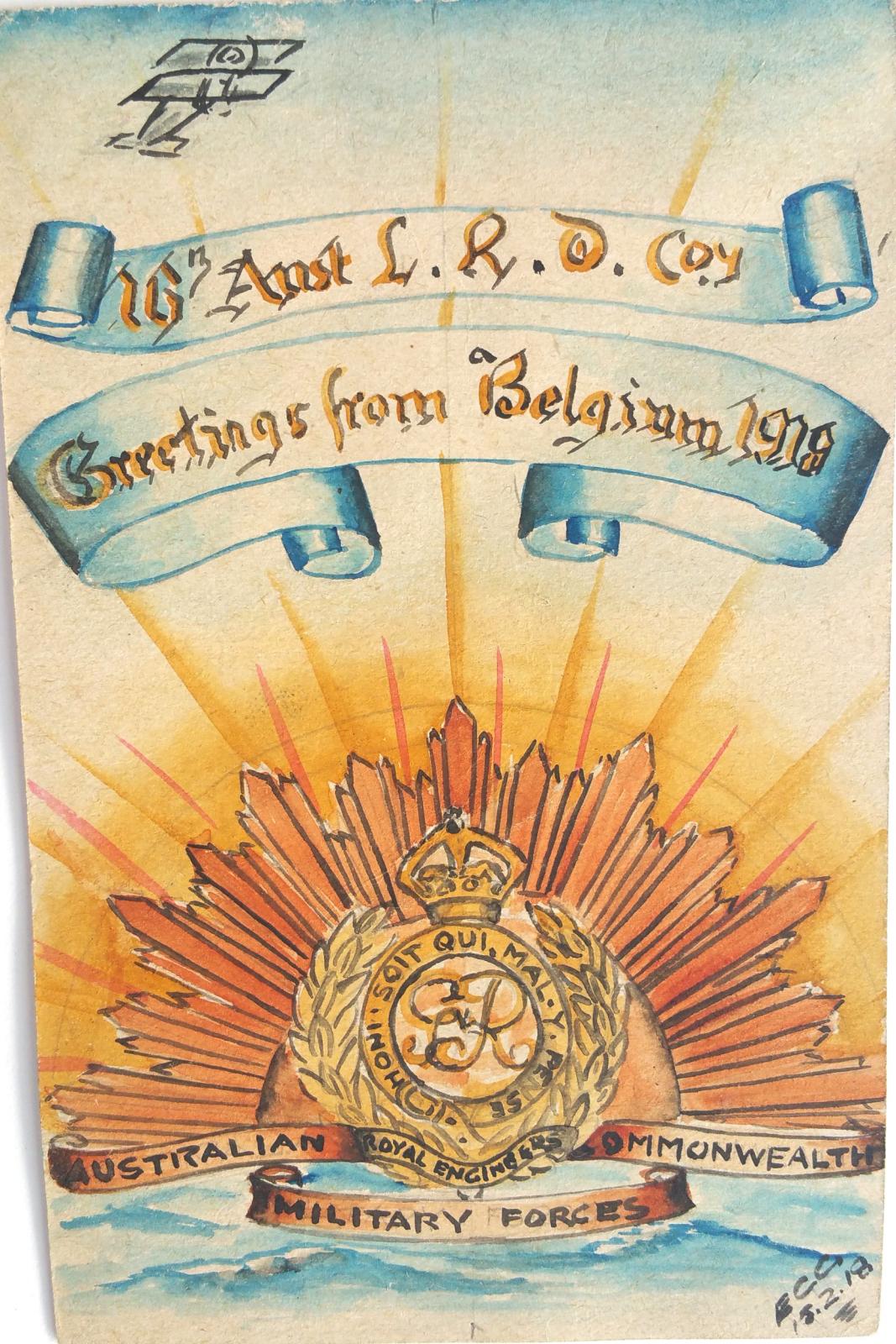 Watercolour Postcard from Belgium 1918