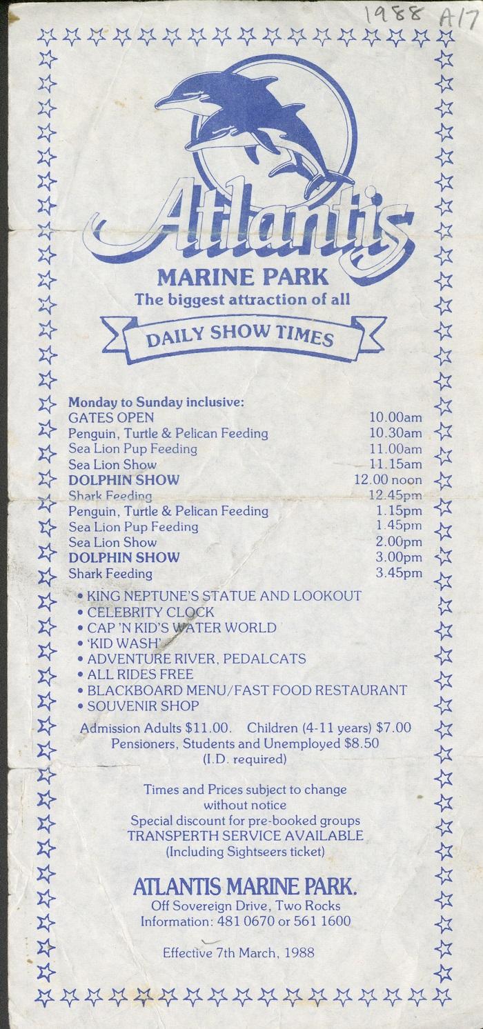 Archive 17.21 - Flyer, Atlantis Marine Park daily show times