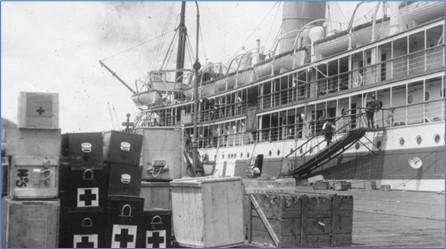 Medical supplies being loaded onto Kyarra, 1914