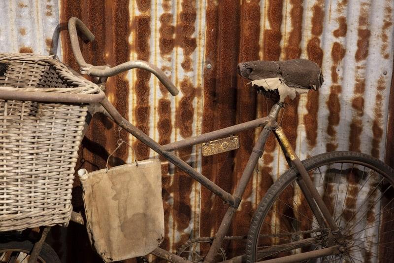 close up of bicycle with basket at front