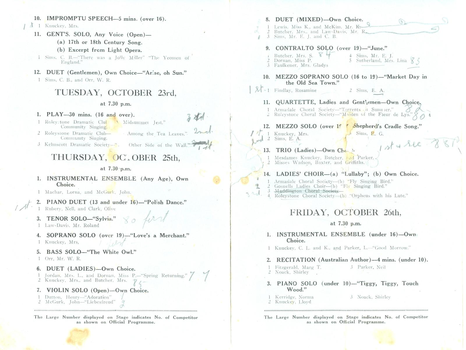 Pages 2 and 3 of South Suburban Musical and Elocutionary Society Festival 1934