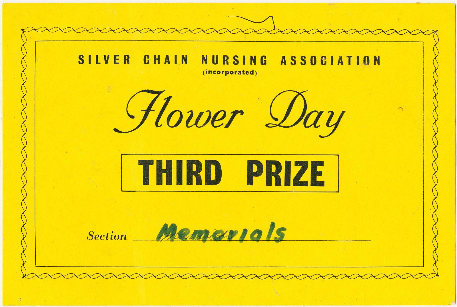 Front of Third Prize card