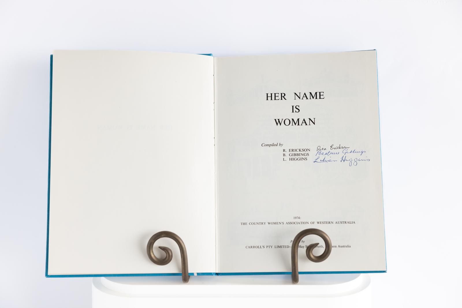 Her Name is Woman - signatures on title page