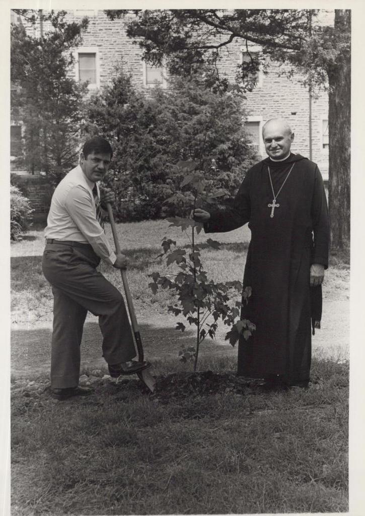 two men planting a tree