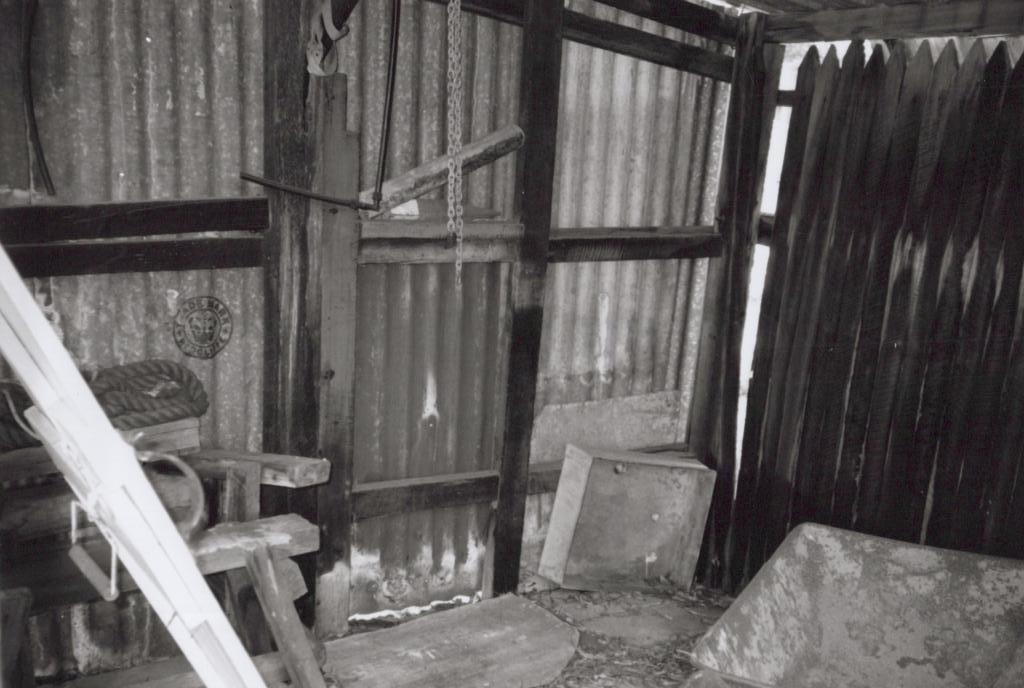 photograph of interior of shed