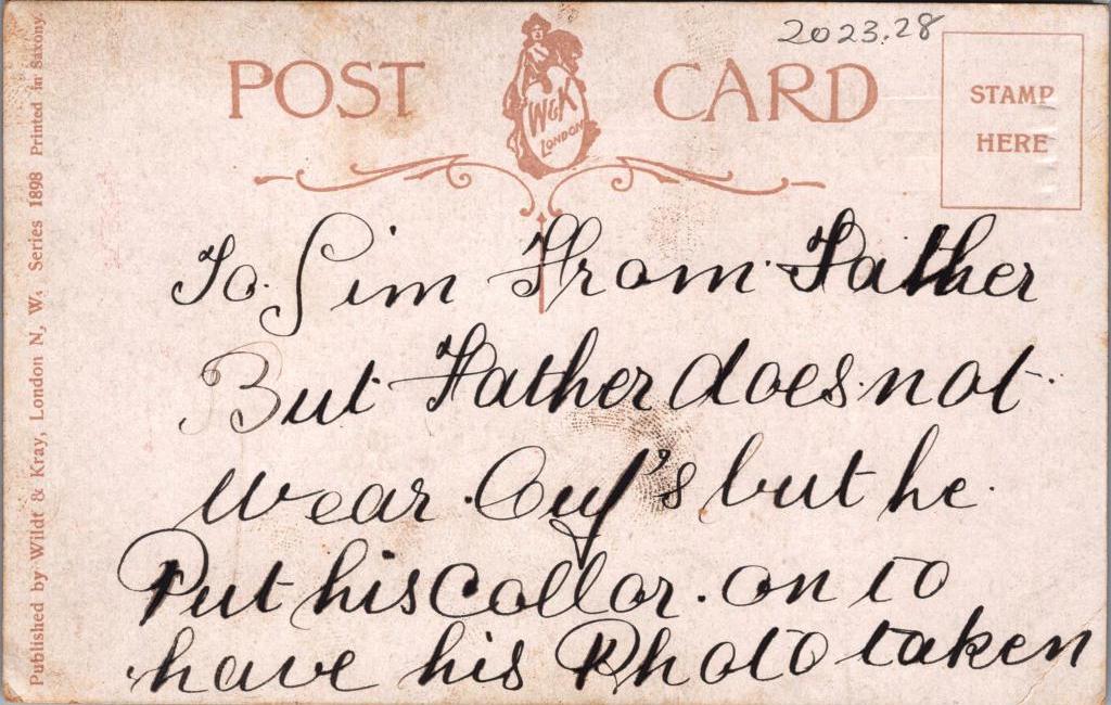 Back of a postcard with handwriting on it