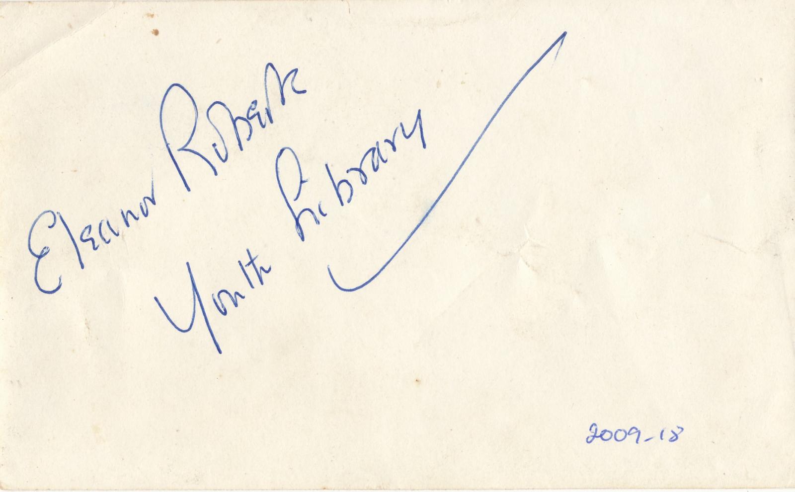 Back of photograph of Eleanor Roberts Youth Library
