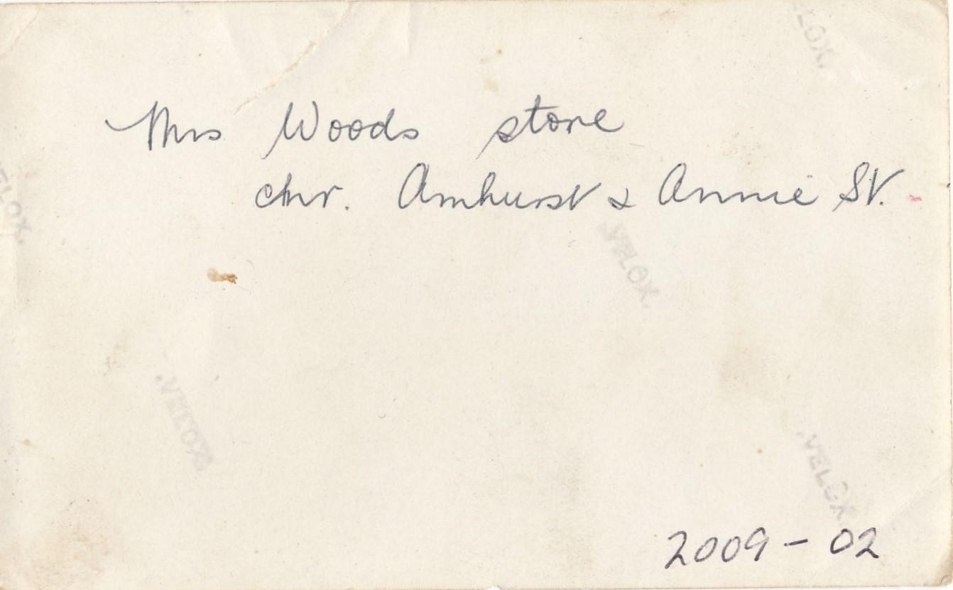 Back of photograph of Mrs Wood's shop